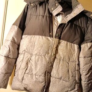 Gap Kids boys puffer, size 10, top Third dark gray, 2/3's heather gray
